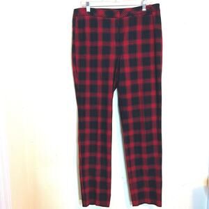 J Jill Premium Bi Stretch Pants Red & Black Plaid Womens Size 14 Flat Front